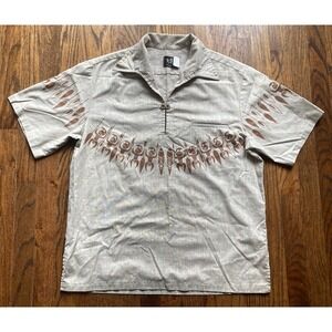 Vintage 70s Iolani Shirt Mens Size Large Tiki Hawaiian Tribal Camp USA Beige